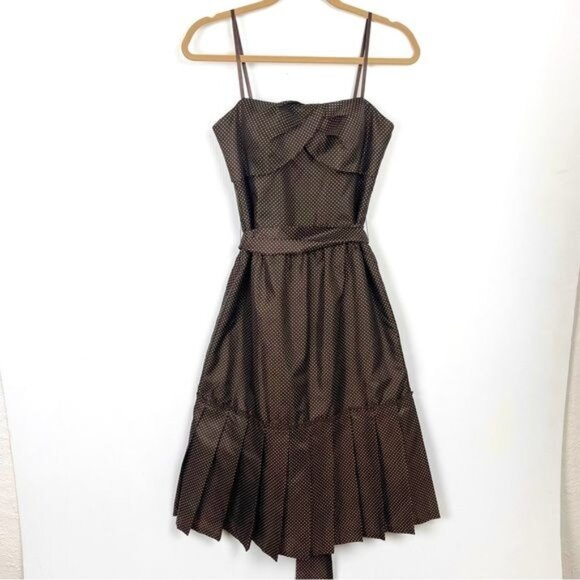 BCBG Paris Brown/white polka dot pleated dress size 8 - Picture 1 of 8
